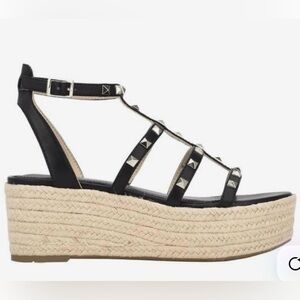 Marc Fisher Black Studded Multi-Strap espadrilles Sandals